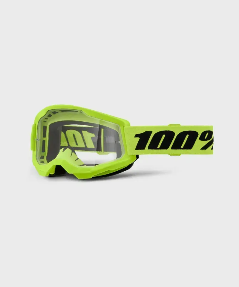 100% Strata 2 Clear Lens Goggles in Neon Yellow-1