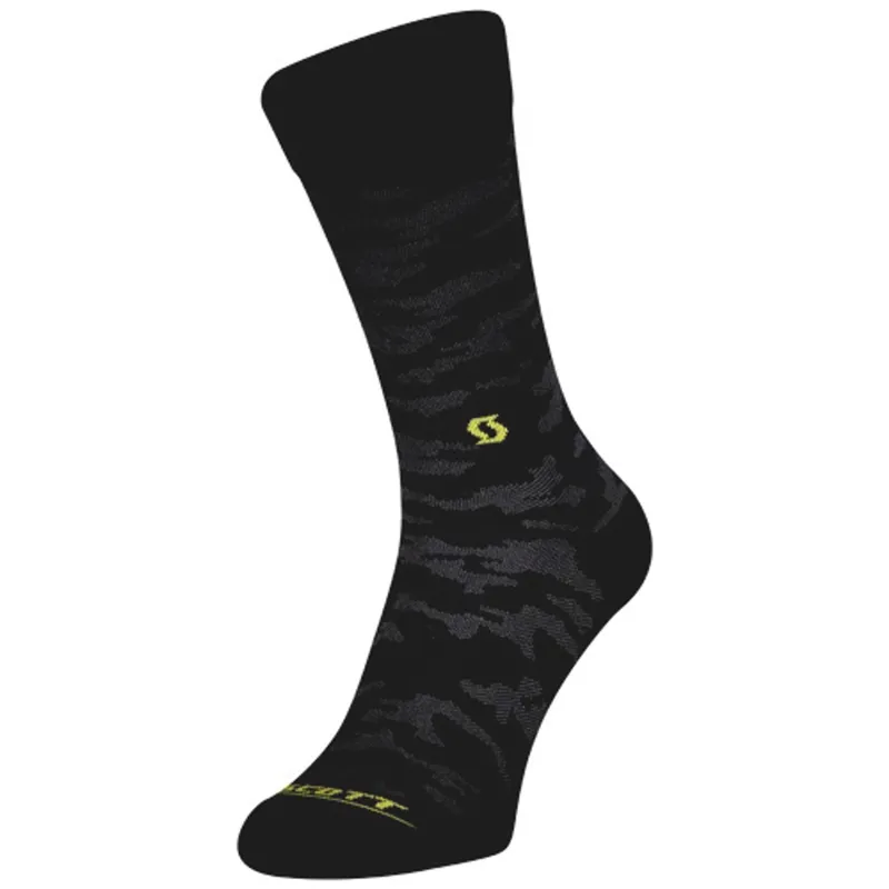 Scott Trail Camo Crew Socks in Black/Sulphur Yellow