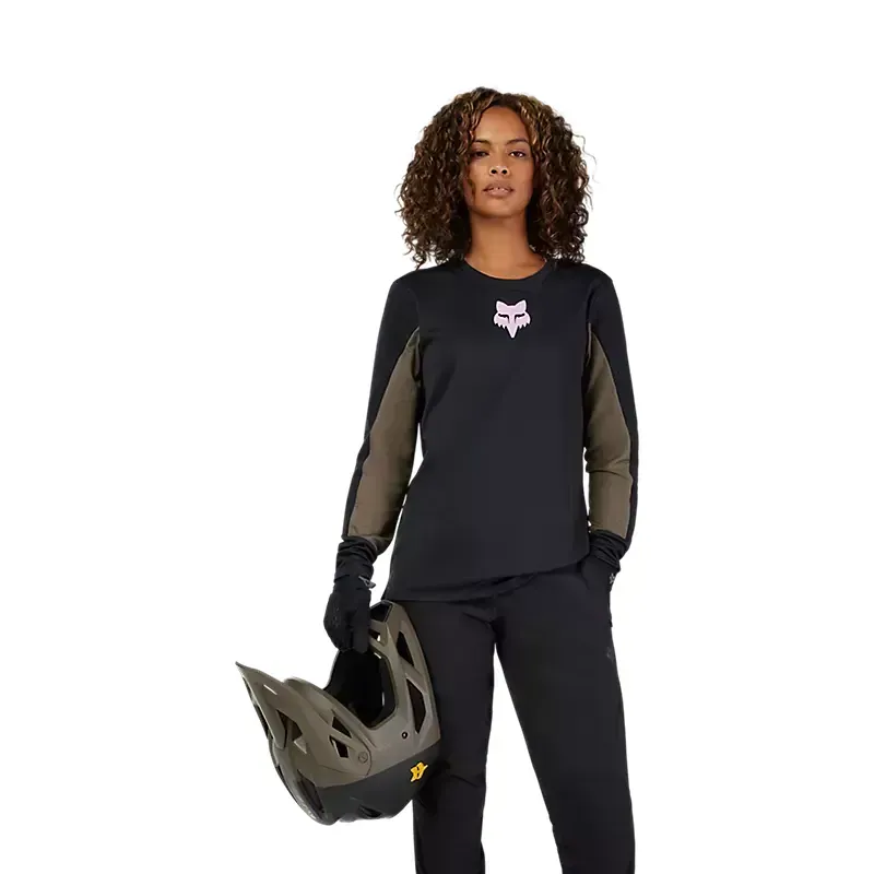 Fox Women's Defend Park Long Sleeve Jersey in Black-2