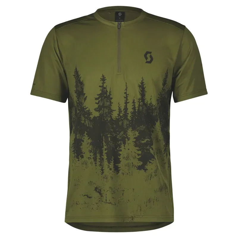 Scott Trail Flow Zip SS Shirt in Fir Green/Black