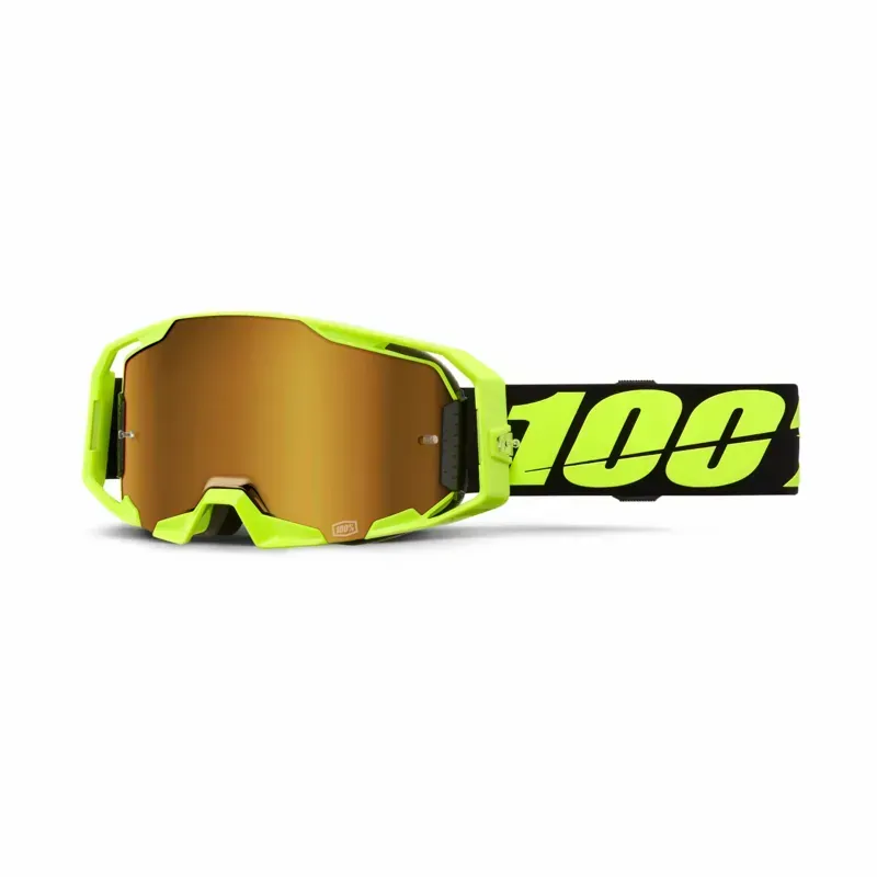100% ARmatic Mirror True Gold Lens Goggles in Neon Yellow