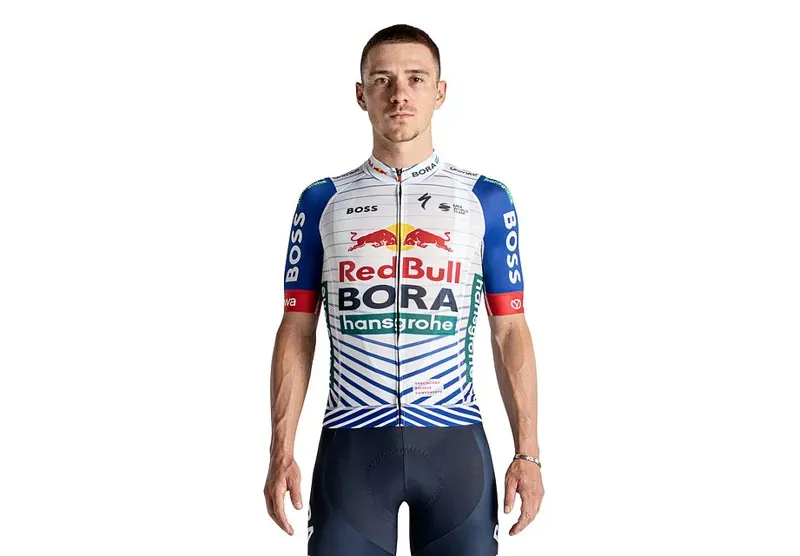 Red Bull - BORA - Hansgrohe Short Sleeve Replica Jersey White/RED BULL BLUE