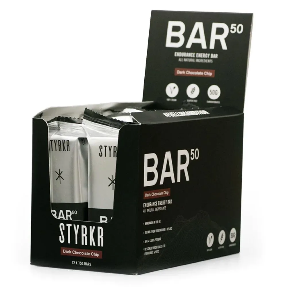 Js Cycles Styrkr STYRKR - BAR50 Dark Chocolate Chip Energy Bar X12 50g | Free delivery over £50 & Cycle Scheme available.