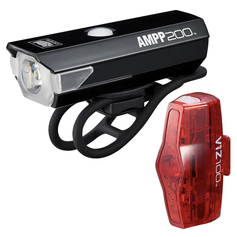 Cateye Ampp 200 / Viz 100  Front + Rear Bike Light Set