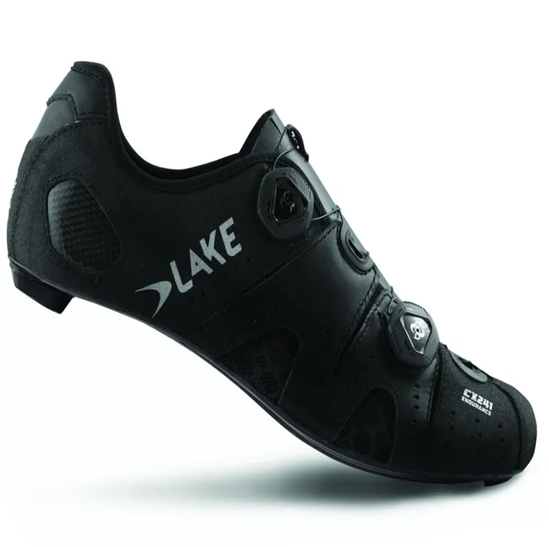 Lake CX241 CFC Carbon Road Shoes Wide Fit in Black 