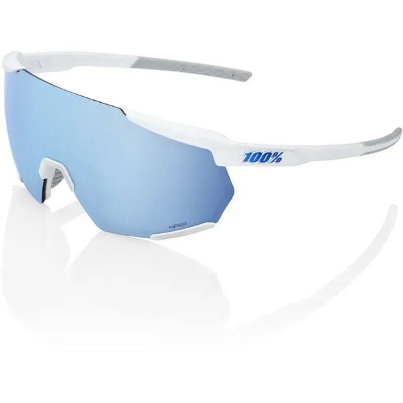100% Racetrap 3.0 White HiPER Blue Lens Sunglasses in Matt White