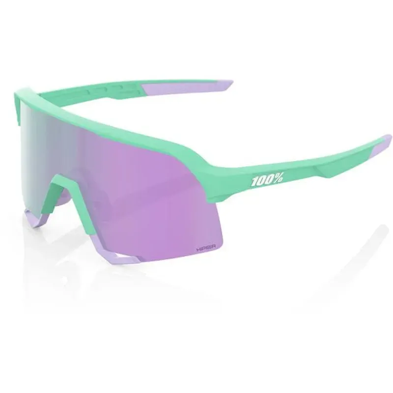 100% S3 HiPER Lavender Mirror Lens Sunglasses in Soft Tact Mint