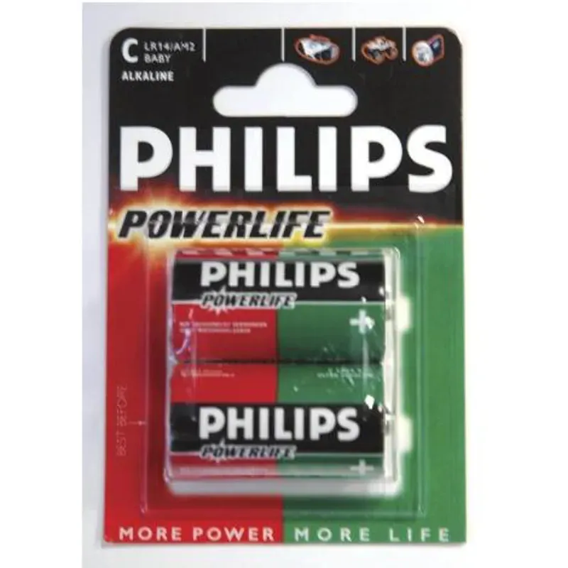 Philips Power Alkaline Battery LR14 C Cell x2