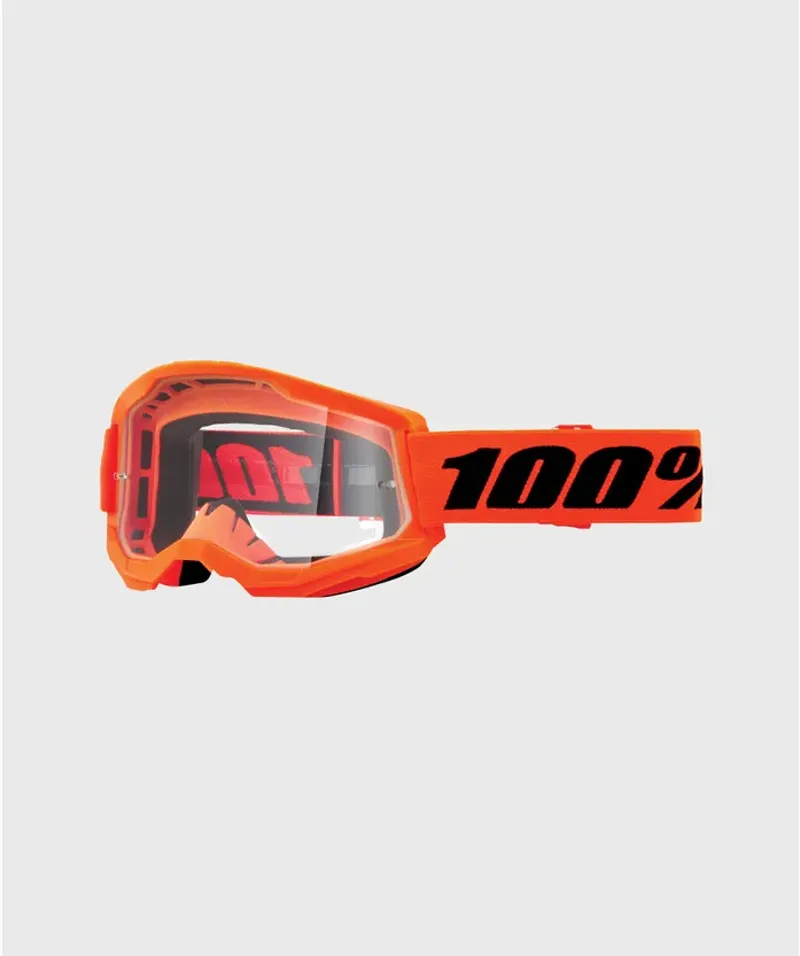 100% Strata 2 Clear Lens Goggles in Neon Orange-1