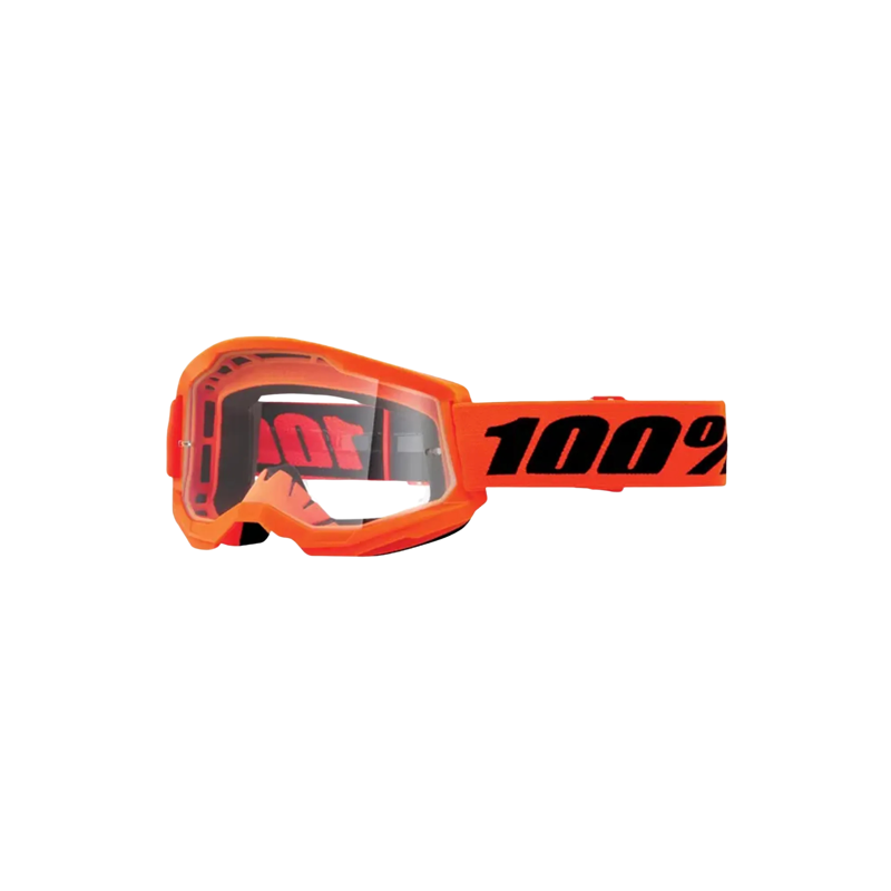 100% Strata 2 Clear Lens Goggles in Neon Orange
