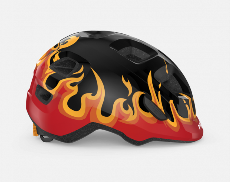 MET Hooray Kid's Helmet in Black Flames-1