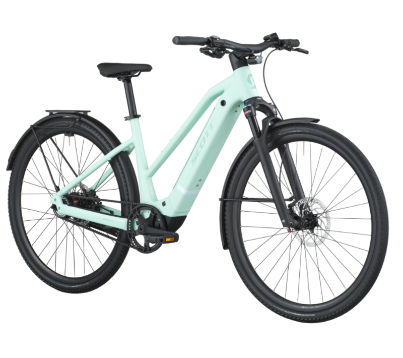 Scott Passage 10 Belt Slope eHybrid Bike in Mint Green-1