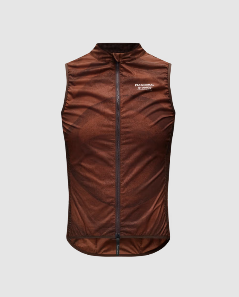 Pas Normal Studios Men's Mechanism Stow Away Gilet - AOP Light brown