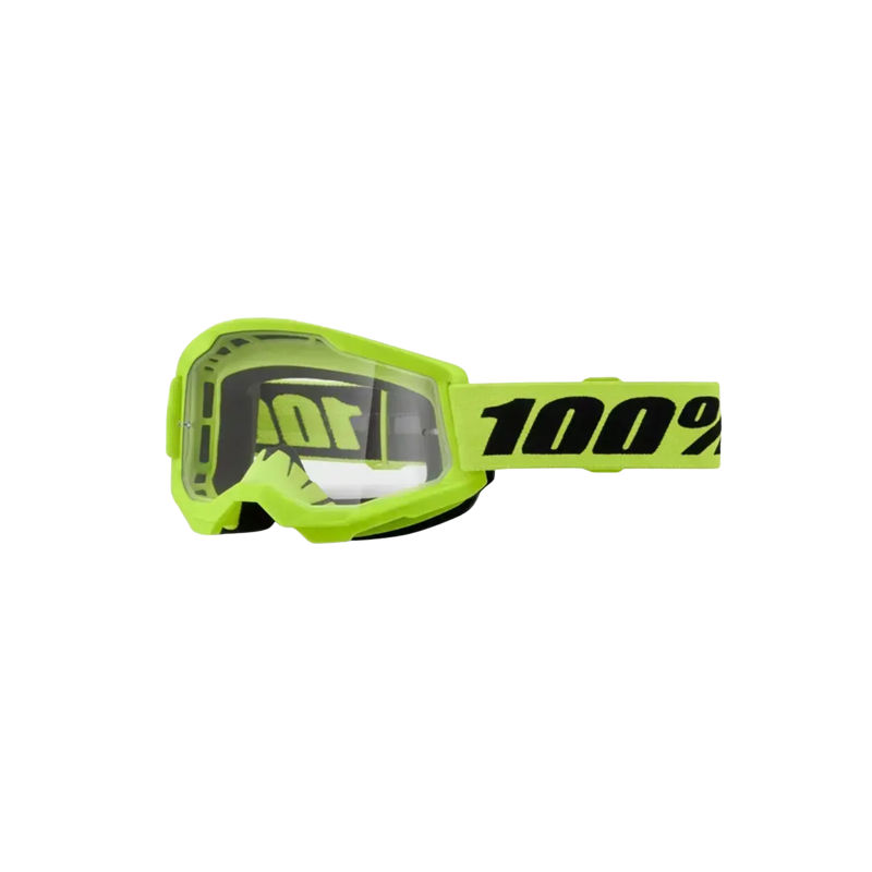 100% Strata 2 Clear Lens Goggles in Neon Yellow