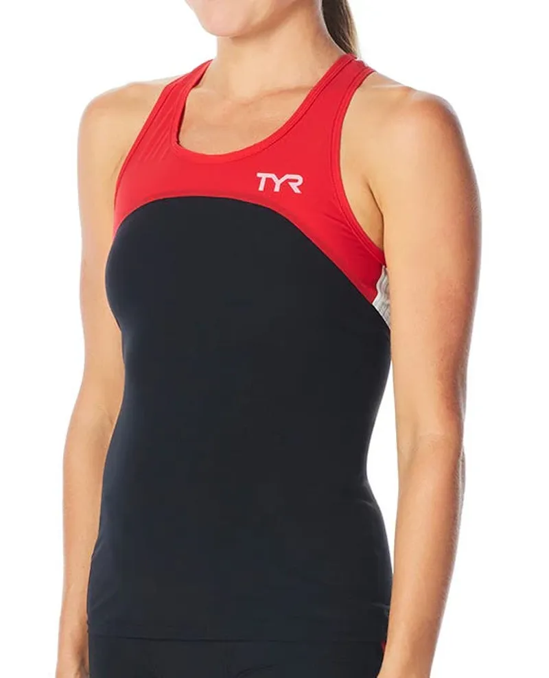 TYR Women's Tri-Tank - Carbon - Red/BLK-2