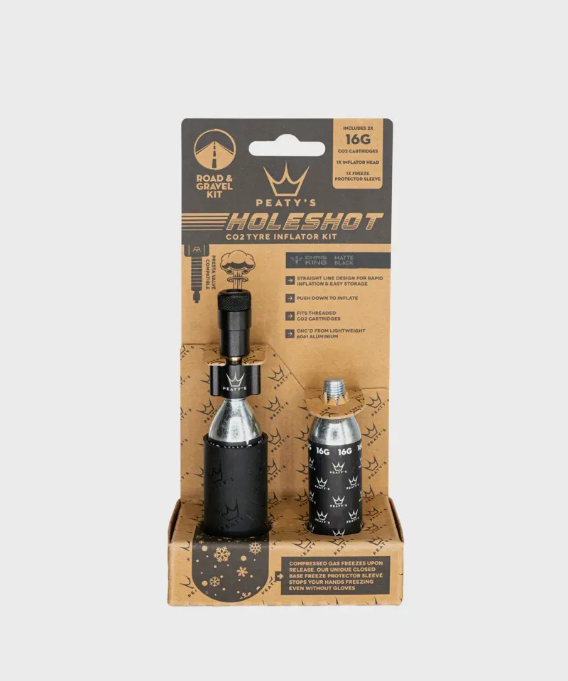 Peaty's Holeshot CO2 Tyre Inflator - Road And Gravel 16g Black