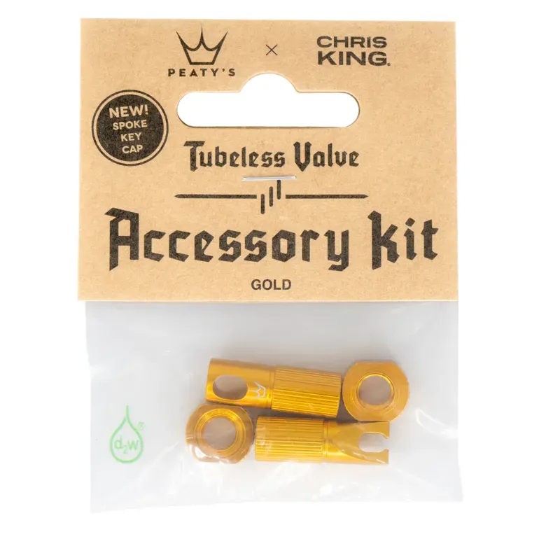 Peaty's X Chris King Tubeless Valve Accessory Kit (Box Of 12) Gold box of 12